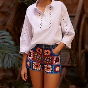 Farm Rio x Anthro Quilted Jean Shorts